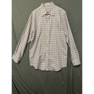 L.L. Bean Men's Button Down Plaid Shirt Beige Size Medium Wrinkle Resistant